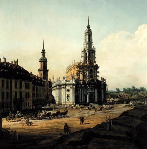Dresden vom linken Elbufer oberhalb des Altstaedter Brueckenkopfes van Bernardo Bellotto