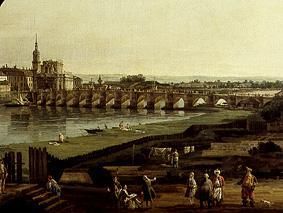 Dresden vom rechten Elbufer oberhalb der Augustusbrücke (Ausschnitt) van Bernardo Bellotto