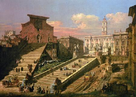 The Piazza del Campidoglio and the Church of S. Mario d'Aracoeli, Rome (oil on canvas)