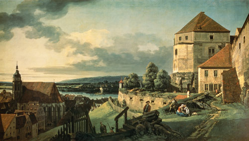 Blick vom Schloss Sonnenstein auf Pirna. van Bernardo Bellotto