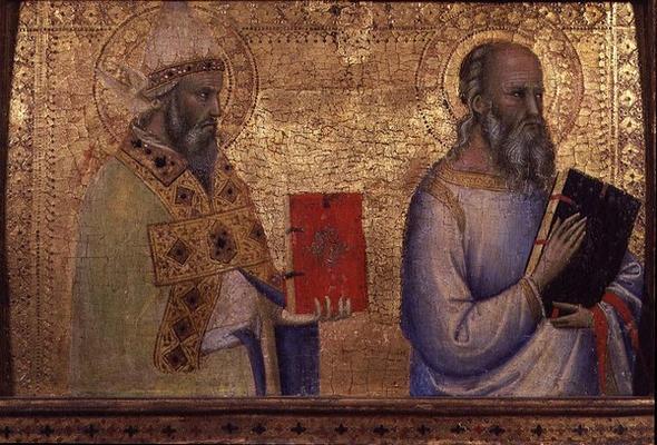 Saint Gregory the Great (c.540-604) and unidentifiable saint (tempera on panel) van Bernardo Daddi