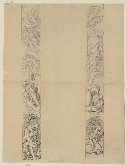 Zwei senkrechte Friese mit figürlichen Darstellungen van Bernhard Neher d. J.