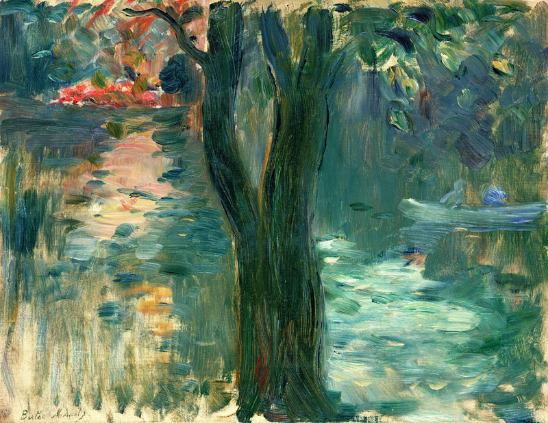 Sunset over the Lake, Bois de Boulogne van Berthe Morisot