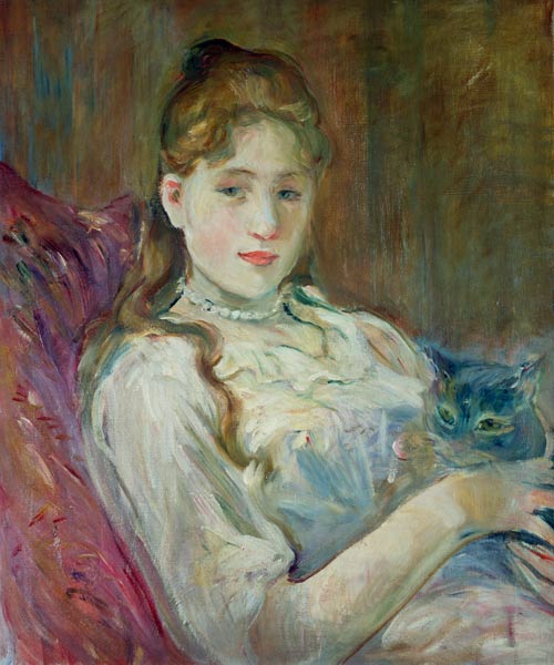 Mädchen mit Katze van Berthe Morisot
