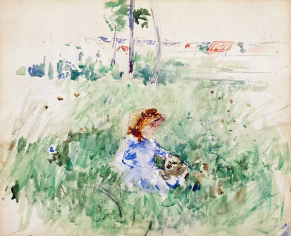 Young Girl Seated on the Lawn van Berthe Morisot