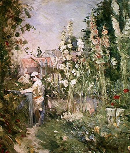 Young Boy in the Hollyhocks van Berthe Morisot