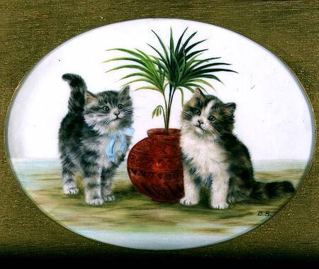 Kittens by a Palm in a Bowl van Betsy Bamber