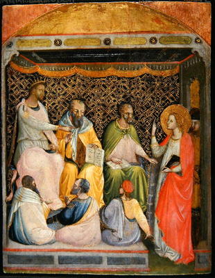 St. Catherine of Alexandria in discussion with the philosophers (tempera on panel) van Bicci  di Lorenzo