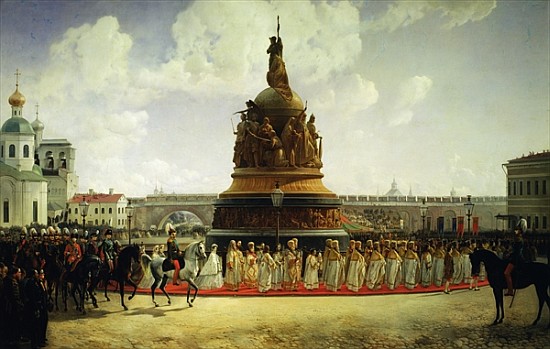 The Consecrating of the Monument to the Millennium of Russia in Novgorod in 1862 van Bogdan Willewalde