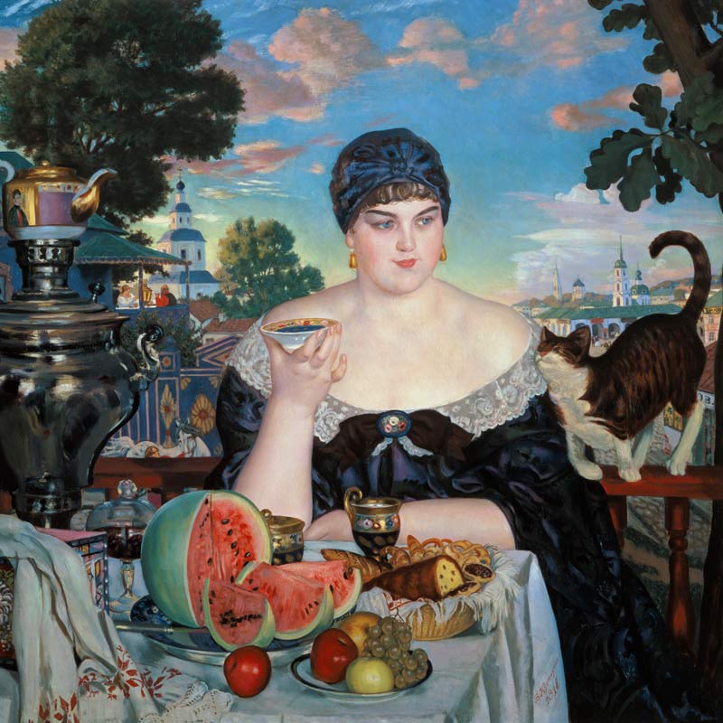 The Merchant's Wife at Tea van Boris Michailowitsch Kustodiew