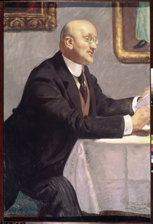 Portrait of the artist Igor Grabar (1871-1960) van Boris Michailowitsch Kustodiew