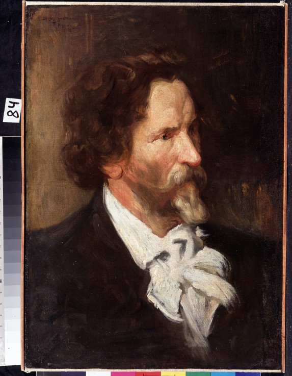 Portrait of the artist Ilya E. Repin (1844-1930) van Boris Michailowitsch Kustodiew