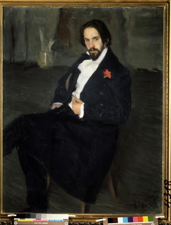 Portrait of the artist Ivan Bilibin (1876-1942) van Boris Michailowitsch Kustodiew