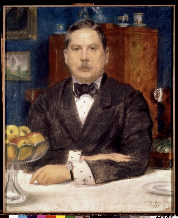 Portrait of the artist Konstantin Somov (1869-1939) van Boris Michailowitsch Kustodiew