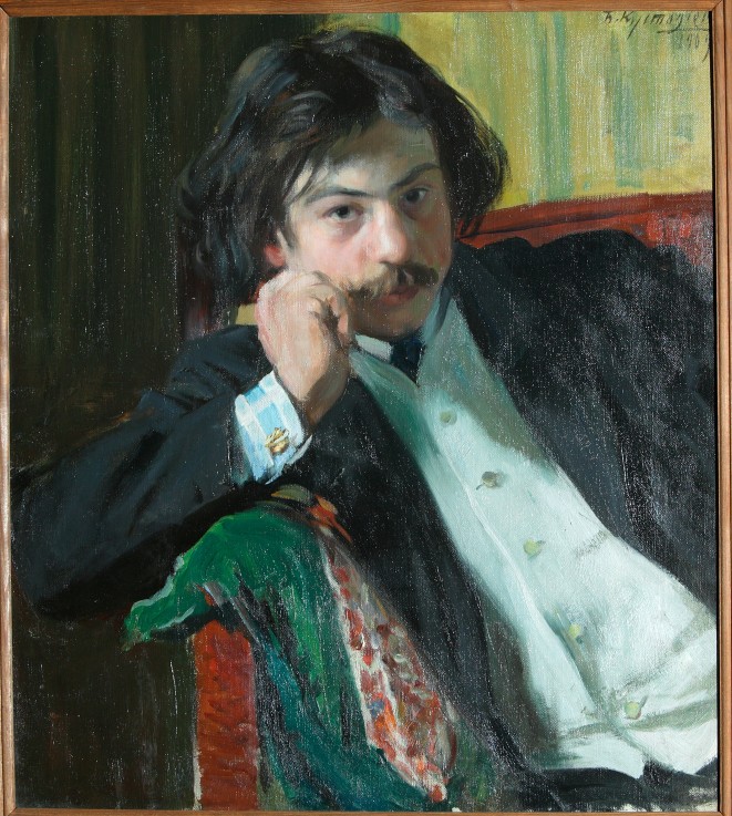 Portrait of the poet Janko Lavrin (1887-1986) van Boris Michailowitsch Kustodiew