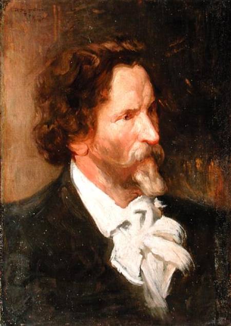 Portrait of Ilja Repin (1844-1930) van Boris Michailowitsch Kustodiew