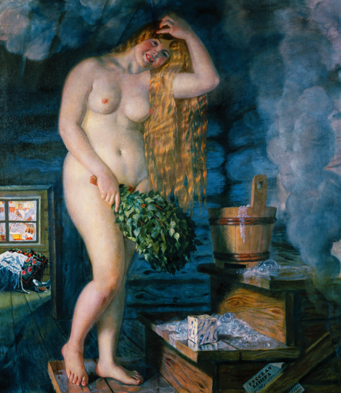 Russische Venus (Frau in der Sauna) van Boris Mikhailovich Kustodiev