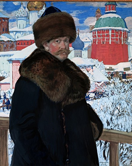 Self Portrait, 1912 (tempera on cardboard) van Boris Mikhailovich Kustodiev