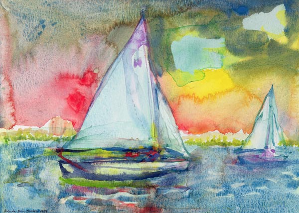 Sailboat Evening van Brenda Brin  Booker