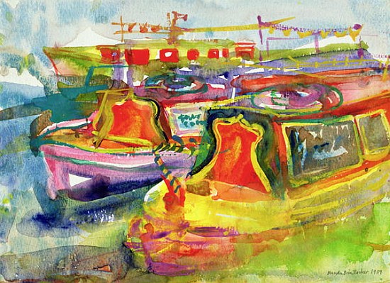 Canal Boats, 1989 (w/c on paper)  van Brenda Brin  Booker