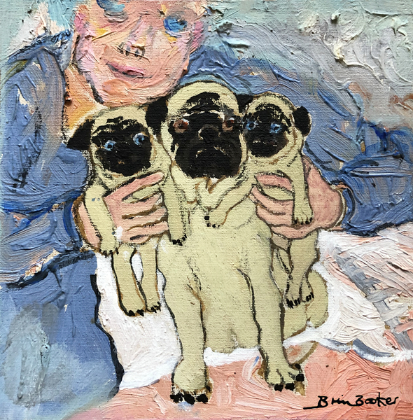 Pug pups with their Mother van Brenda Brin  Booker