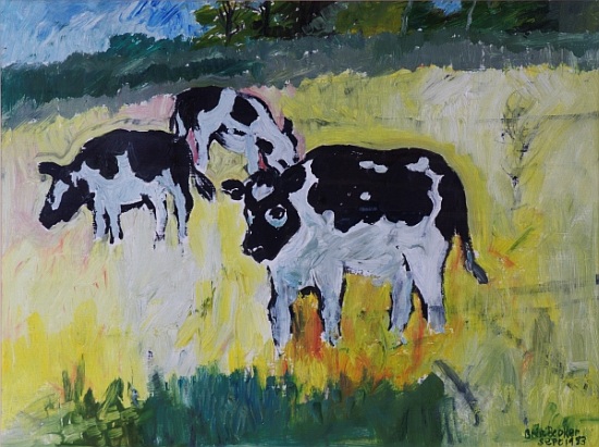 Young Bullocks in a Meadow van Brenda Brin  Booker