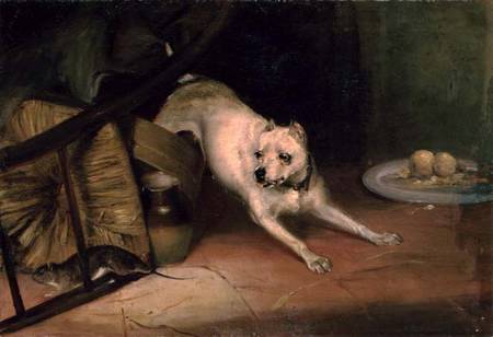 Dog Chasing a Rat van Briton Riviere