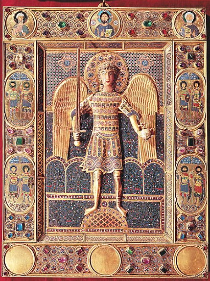 Enamelled plaque depicting the Archangel Michael (enamel & precious stones) van Byzantine