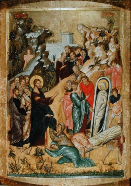 The Raising of Lazarus (tempera & gold leaf on panel) van Byzantine