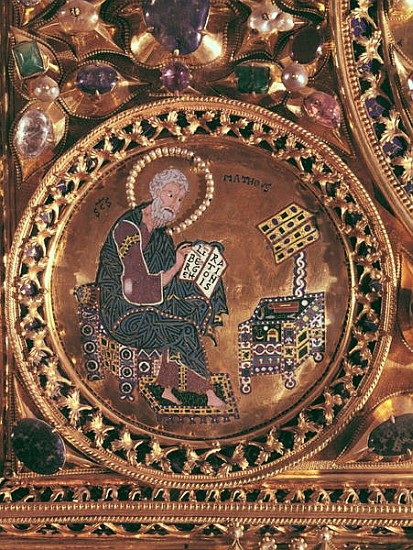 The Pala d''Oro, detail of St. Matthew (gold & enamel inlaid with precious stones) van Byzantine