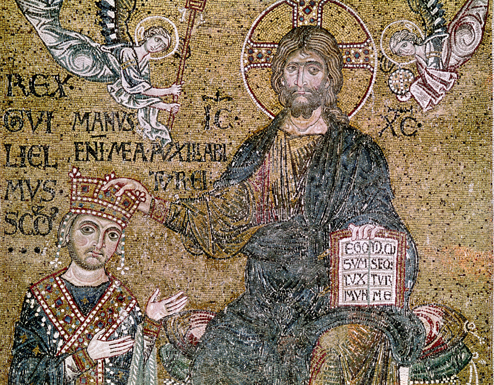 William II (1154-89) King of Sicily receiving a crown from Christ van Byzantine School