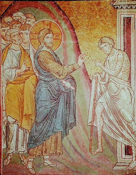 Jesus healing a leper van Byzantine School