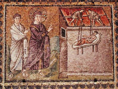 The Paralytic of Capharnaum is Lowered from the Roof, Scenes from the Life of Christ van Byzantine School