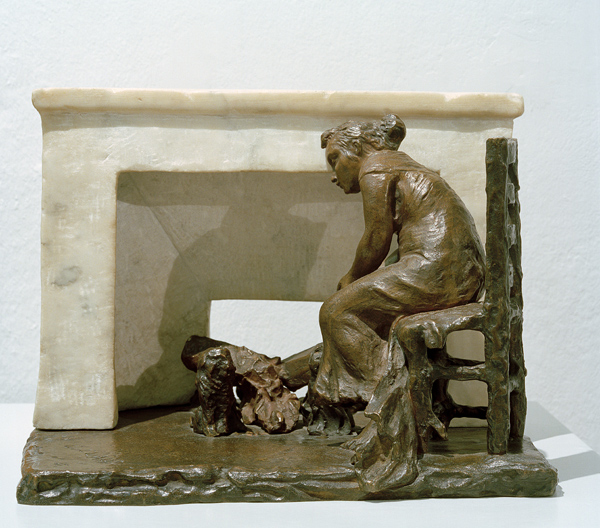Frau, vor einem Kamin sitzend van Camille Claudel