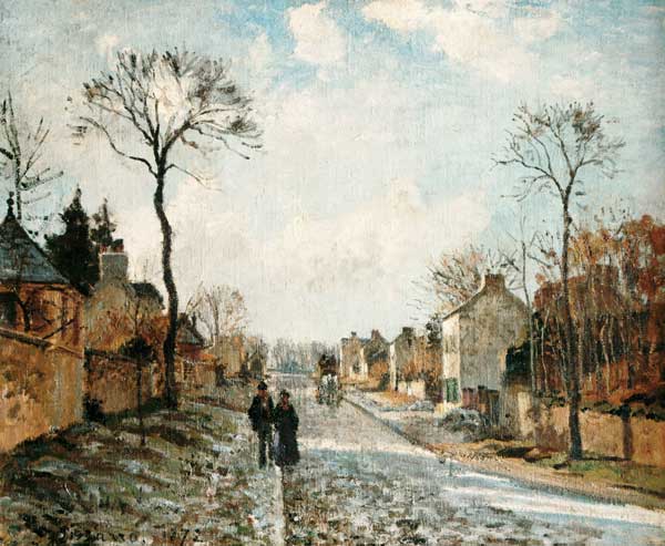 Winterliche Straße in Louvecienne van Camille Pissarro