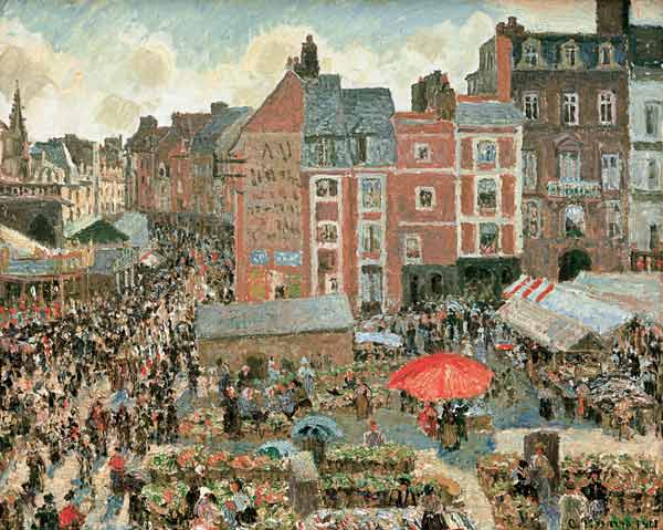 Jahrmarkt in Dieppe, Sonne, Nachmittag van Camille Pissarro
