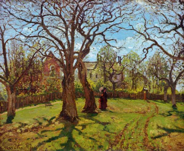 Kastanienbäume in Louveciennes, Frühling van Camille Pissarro