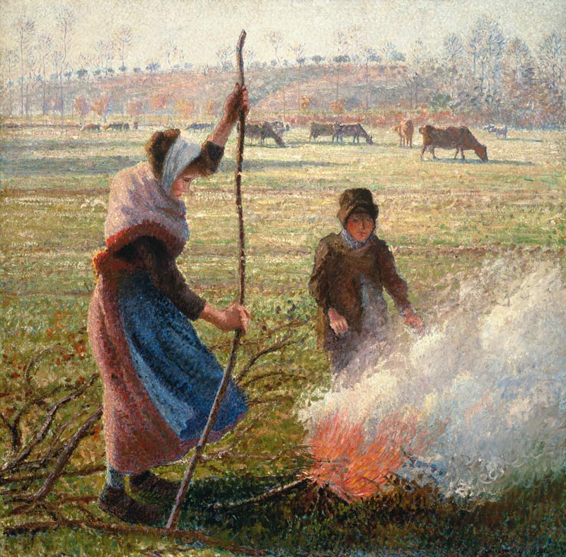 Bauersfrau beim Verbrennen von Ästen van Camille Pissarro