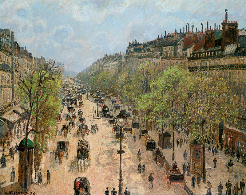 Boulevard Montmartre, Morning, Grey Day van Camille Pissarro