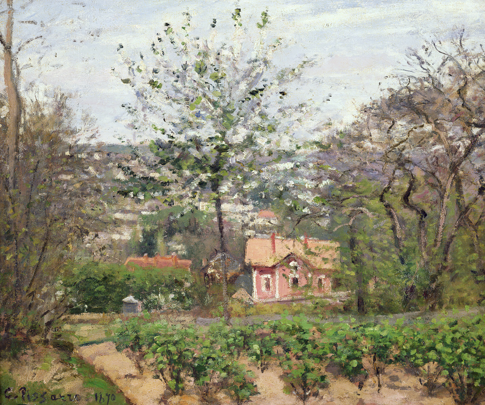 The Cottage, or the Pink House - Hamlet of the Flying Heart van Camille Pissarro