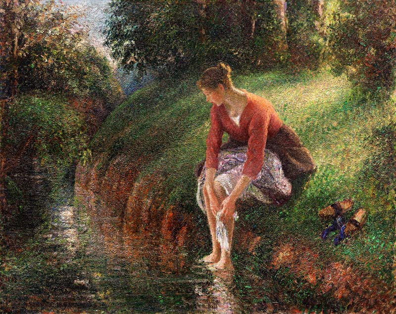 Het voetenbad - Camille Pissarro van Camille Pissarro