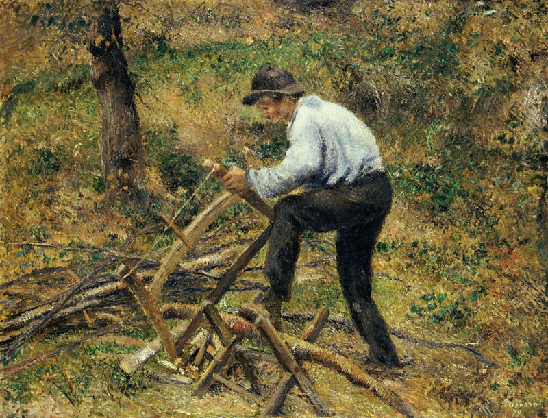 Der Vater beim Holzsägen, Pontoise van Camille Pissarro