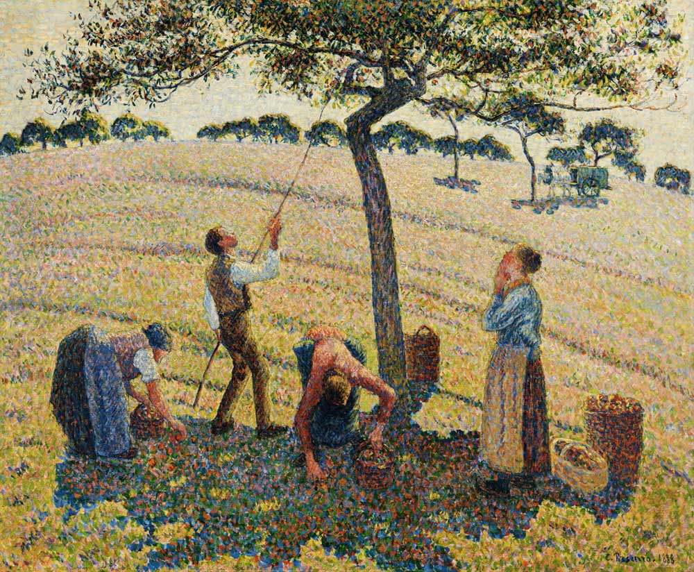 Die Apfelernte van Camille Pissarro