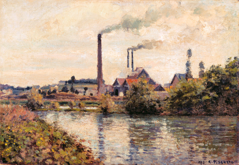 Die Fabrik in Pontoise van Camille Pissarro