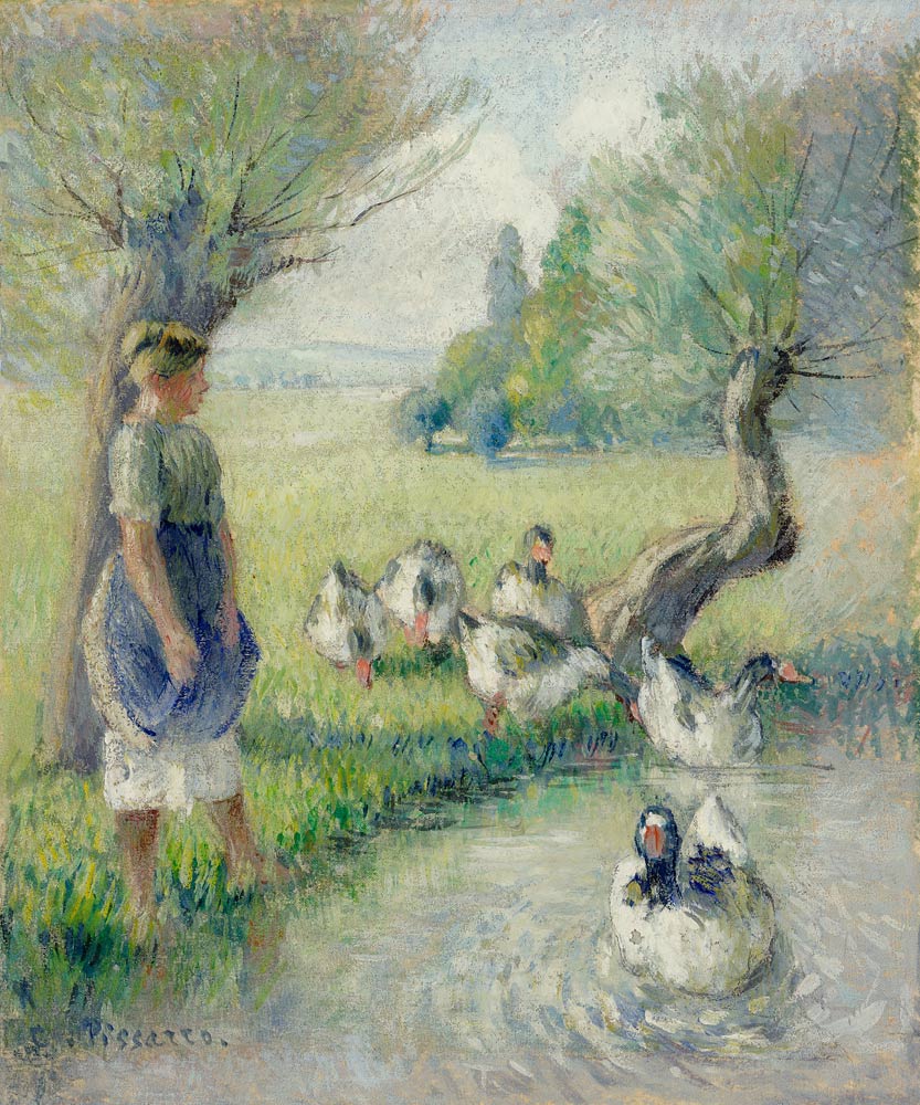 Die Gänsehirtin (Der Ententeich) van Camille Pissarro