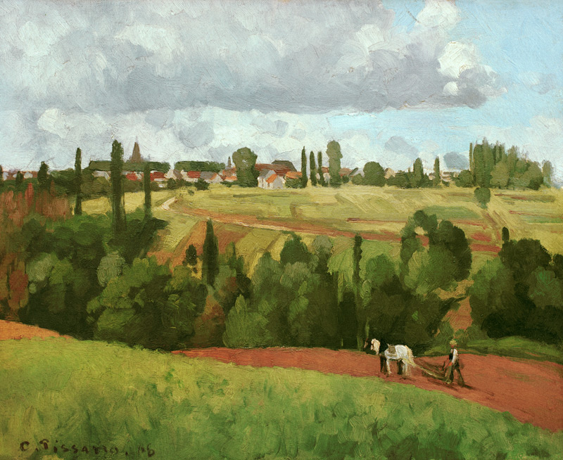 C.Pissarro /Landsape w.Peasant Ploughing van Camille Pissarro