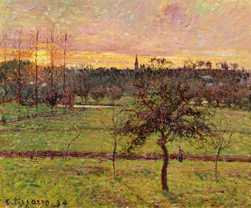 Sonnenuntergang in Eragny van Camille Pissarro