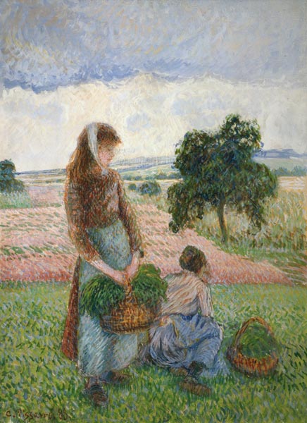 Bäuerinnen mit Körben van Camille Pissarro