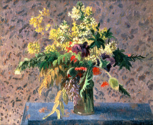 Blumenstrauss mit Mohnknospen und Iris. van Camille Pissarro