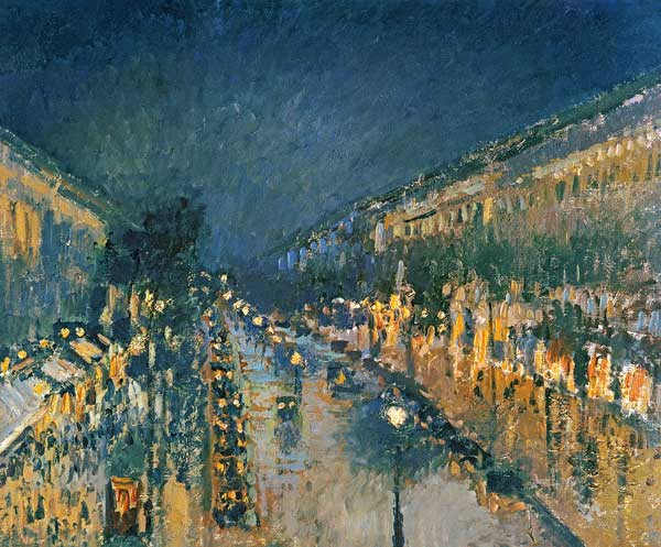 De Boulevard Montmartre in Parijs bij nacht Camille Pissarro van Camille Pissarro